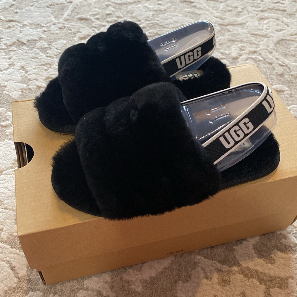 UGG Fluff Yeah Black Slides- Kids and Toddler